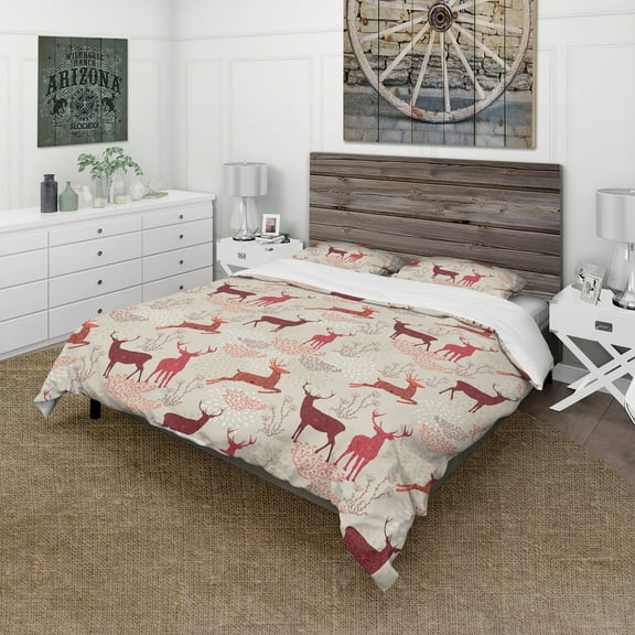 Designart 'Patterned Christmas Deers' Animals Duvet Cover Set
