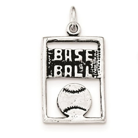 925 Sterling Silver Antiqued Baseball Rectangle Polished Flat Charm Pendant