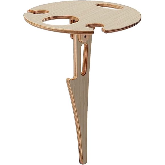 Jinsinto Outdoor Wine Table, Outdoor Portable Wine Table, Outdoor Wine Glass Holder, Round Wood Picnic Table
