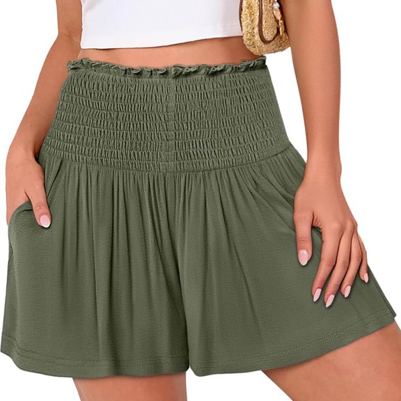 Womens Shorts Casual Lightweight Flowy Elastic Waist Beach Shorts with Pockets Summer Clothes