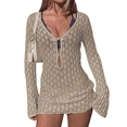 thumbnail image 1 of Paréo de Maillot de Bain pour Femme à Manches Longues, Crochet, Robe Courte de Plage, Kaki, G, 1 of 7