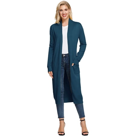 Newffr Women's Open Front Long Knit Cardigan - Loose Fit Cable Sweater Coat, Maxi Length (Acrylic)