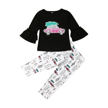 

Suanret Baby Girls Autumn Clothes Xmas Carton Car Tops Long Pants Outfits