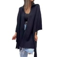 thumbnail image 5 of Fall Spring Women Coat Irregular Hem Loose Open Stitch Solid Color Dolman Sleeve Poncho Turn-down Collar Cardigan Dating Commuting Cape Jacket, 5 of 8