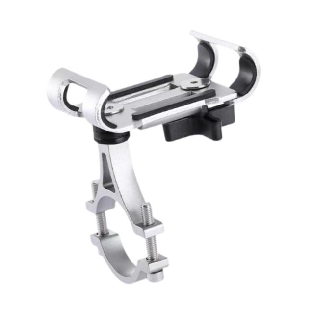 Soporte para teléfono de bicicleta ajustable de aleación de aluminio para dispositivo de ciclismo y scooter Plateado rotativo