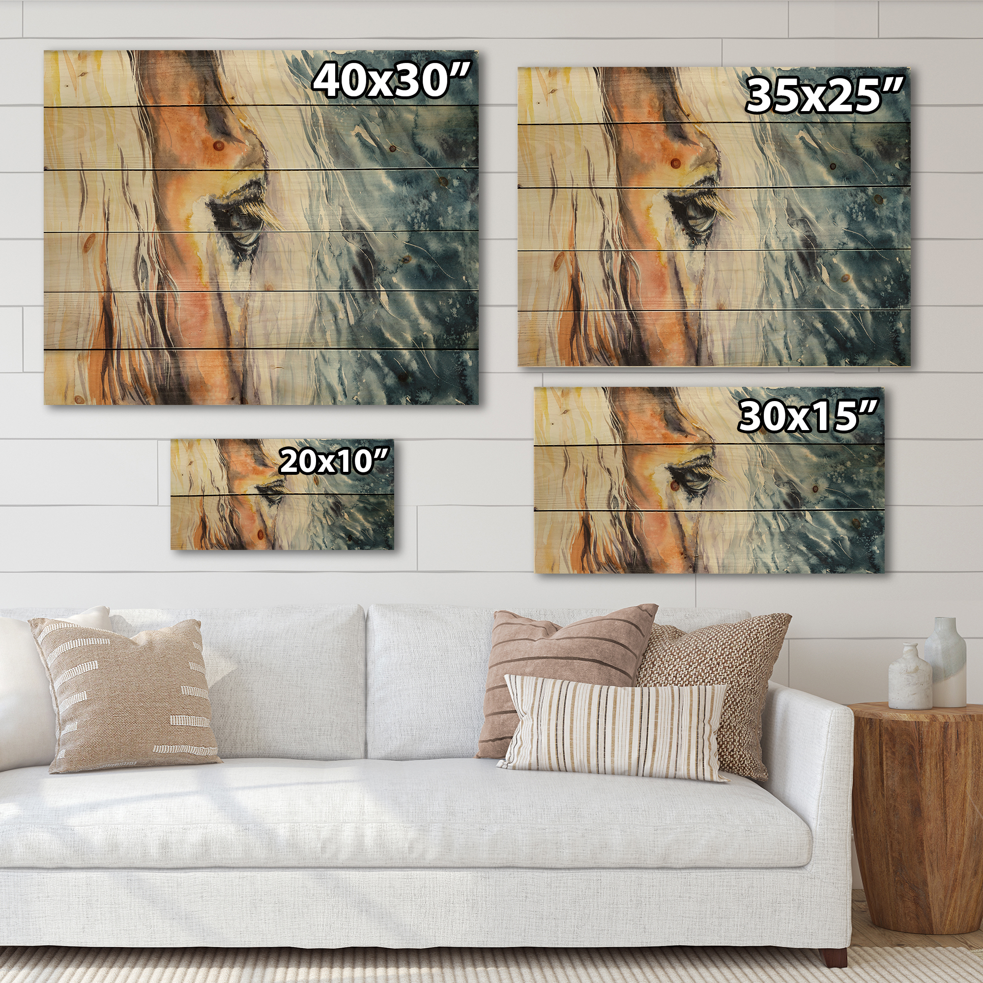 Designart 'Abstract Close-Up of A Beautiful Horses Eye II' Farmhouse Print on Natural Pine Wood