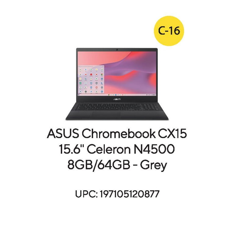 ASUS Chromebook 15.6” FHD, Intel Celeron N4500, 8GB RAM, 64GB eMMC, Mineral  Gray, CX1500CKA-WB84F