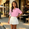 thumbnail image 6 of Girls Collared School Uniform Polo Shirts Kid Short Sleeve Pique Polo Shirt Pink,5-6 Years, 6 of 7