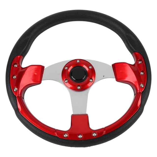 Car Steering Wheel, 14in Universal Racing Steering Wheel with Horn Button, Racing Style PU Leather and Aluminum 6 Bolts Sports Steering Wheel for 6 Hole Steering Wheel Hub Adapter