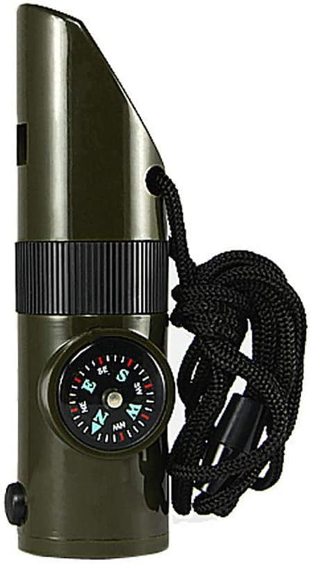 7-In-1 Emergency Survival Whistle Compass Thermometer LED Flashlight Magnifier 
