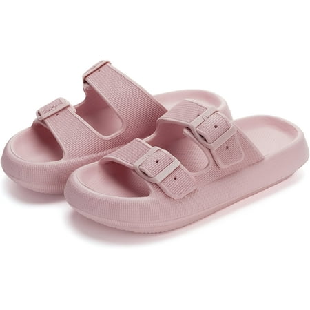 

Men s and Women s Summer Platform Sandals - Double Buckle Adjustable Slippers - Pink(6-7 Women/4.5-5.5 Men)