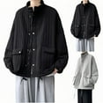 thumbnail image 1 of Men Jacket Solid Color Pockets Button -padded Clothes Three-dimensional Quilting Stand Collar -padded Clothes Coat with Pocket Black M, 1 of 5