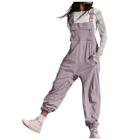 CAIXIA Women Overalls Sleeveless Jumpsuit Casual Loose Adjustable Straps Bib Long Pant Jumpsuits with Pockets,Pink