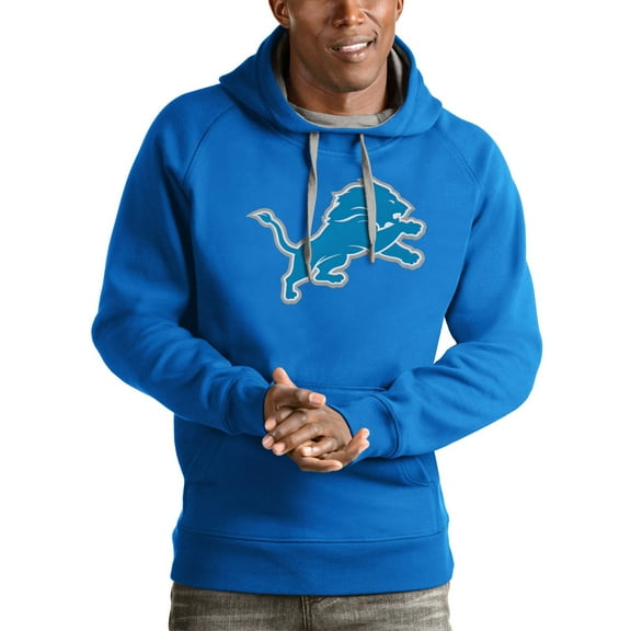 Men's Antigua Blue Detroit Lions Victory Pullover Hoodie