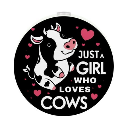 

Plug in Led Night Light with Auto Dusk to Dawn Sensor White Nightlights for Hallway Bedroom Kids Room Kitchen Stairway 2 Pack Just a Girl Loves Cows Black Heart Pink