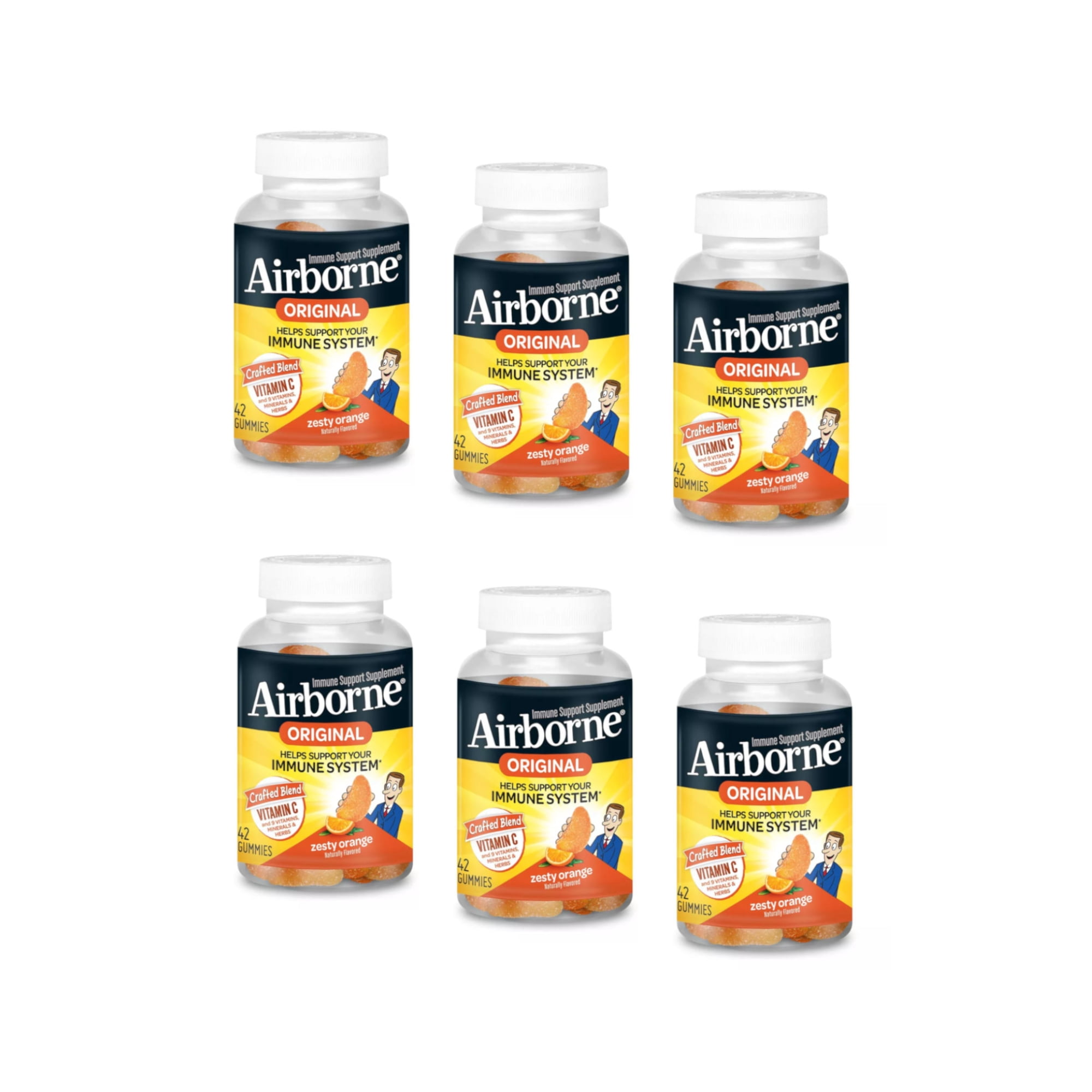6 Pack - Orange Flavored Gummies,1000mg of Vitamin C and Minerals & Herbs Immune Support 42 ea