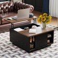 thumbnail image 4 of Pusnapku Lift Top Coffee Table, 31" Square Center Table with Sliding Door and Hidden Storage, Wood Fluted Accent Desk for Living Room, Home Office, 4 of 9