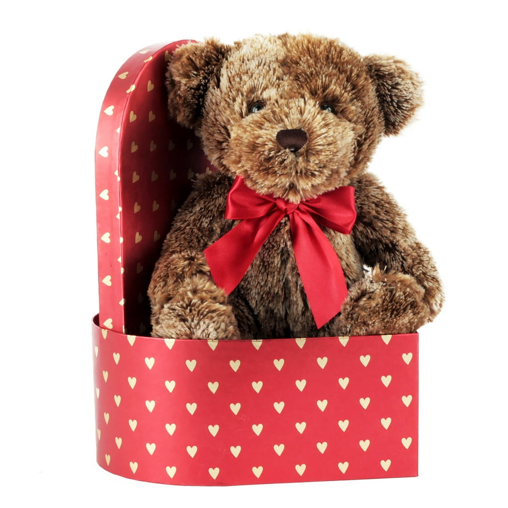 Way to Celebrate Valentineâs Day Plush Teddy Bear in Deluxe Gift Box, Brown - Walmart.com