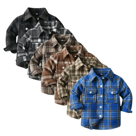 

WOLLED Toddler Baby Boys Plaid Flannel Shirt Long Sleeve Plaid Button down Shirts Jacket Coat for Infant 6 Months to 12 Years