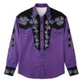 thumbnail image 5 of Mens Shirts Western Cowboys Printed Long Sleeve Button Lapel Top Casual Carnival Theme Classic Comfortable Shirt for Men Purple XXL, 5 of 5