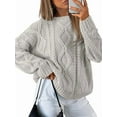 thumbnail image 3 of Chandails à Col Rond en Tricot Torsadé Surdimensionnés pour Femmes Gris P, 3 of 8
