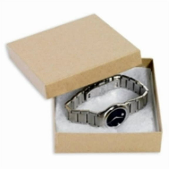 Aviditi Kraft Brown Jewelry Gift Boxes, 3 1/2" x 3 1/2" x 1 1/2", with Cotton Cushion, for Small Jewelry Items, Brooches and Bracelets, Pack of 100