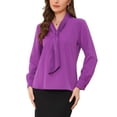 thumbnail image 4 of INSPIRE CHIC Women's Long Sleeve Blouses Chiffon Pleated Tie Neck Office Top Shirt L Violet, 4 of 6