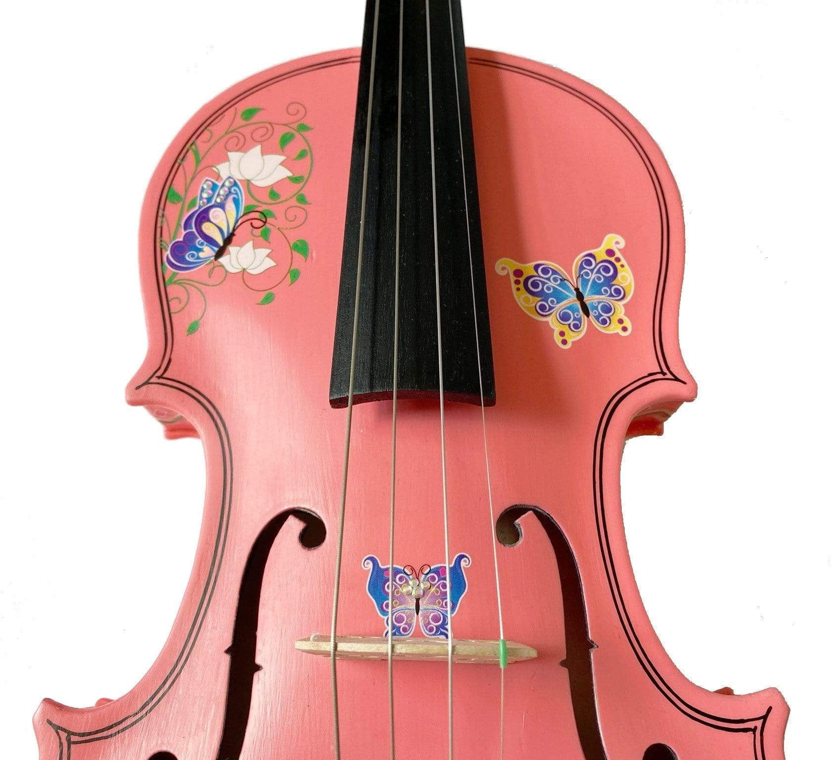 Rozanna's  Butterfly Dream II Pink Violin Outfit w Decorative sides, Pearl Fine Tuners