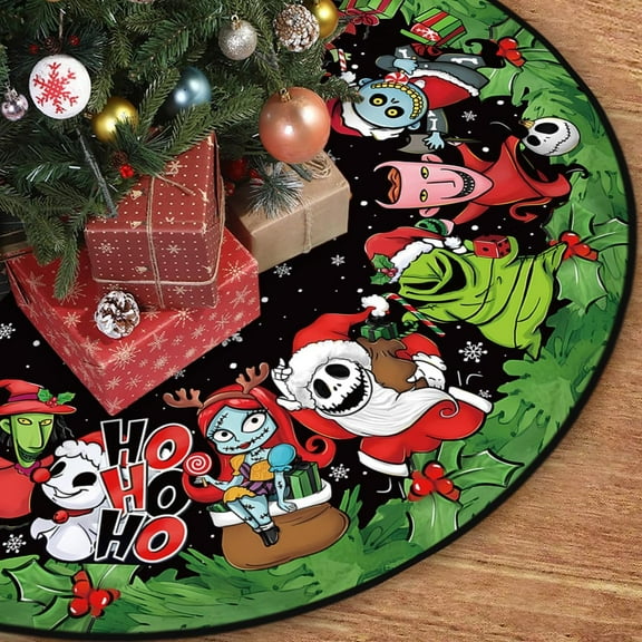 Nightmare Before Xmas Christmas Tree Skirt, 48'' Navidad Tree Collar Winter Xmas Tree Mat Indoor Outdoor Decor Great Merry Christmas Decorations for Home Party