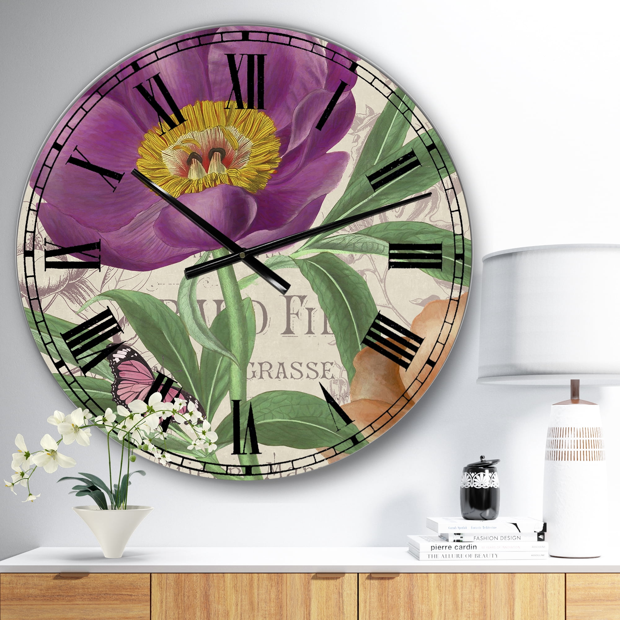 Designart 'Vintage Flowers IV' Large Cottage Wall Clock