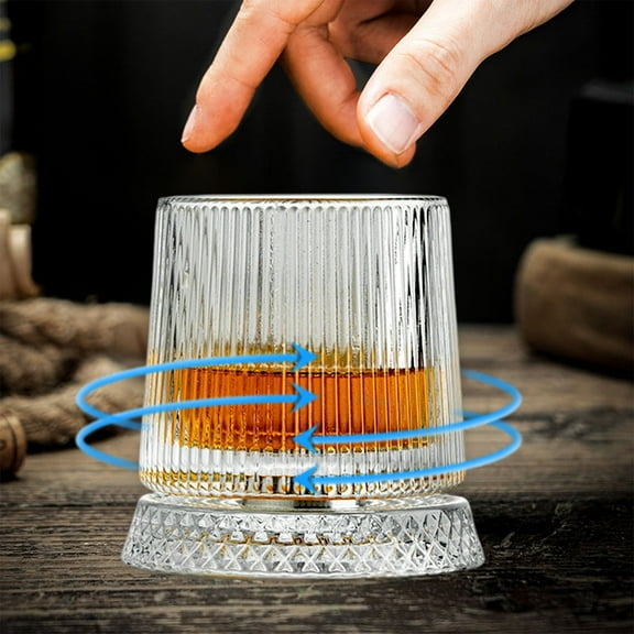 Uuiauoio Rotatable Fashioned Glasses,Whiskey Spinning Glass Set Crystal Rotating Barware with Base Decorative Drinkware for Bourbon Scotch Cocktails Home Bar Gift