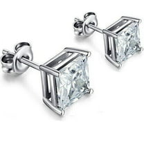 Gifted 1Ct Princess Cut Real Moissanite Women's Stud Earrings Solid 14K White Gold