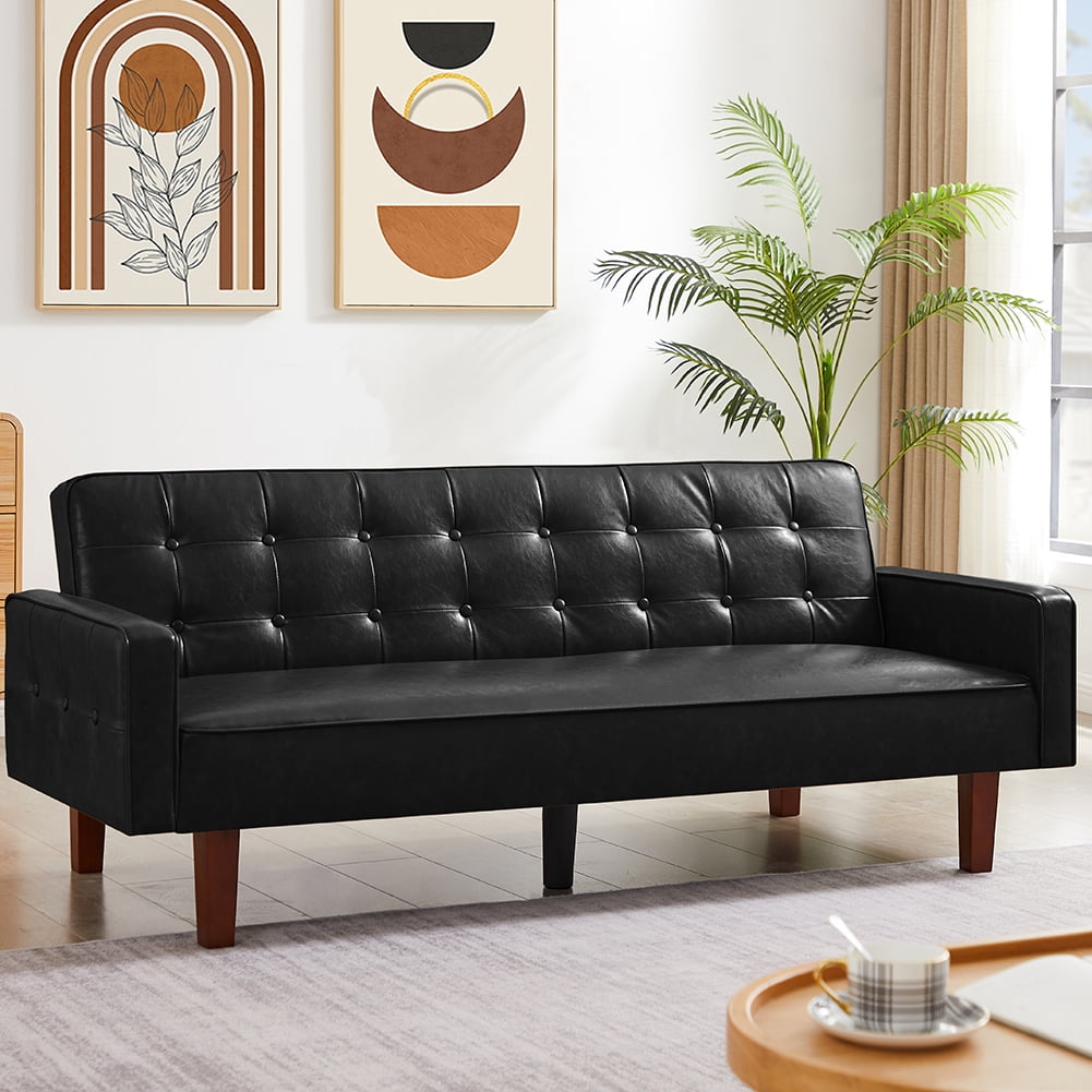 Resenkos 75" PU Leather Sleeper Sofa Bed Convertible Loveseat Futon Folding Sleeper Sofa Bed Black