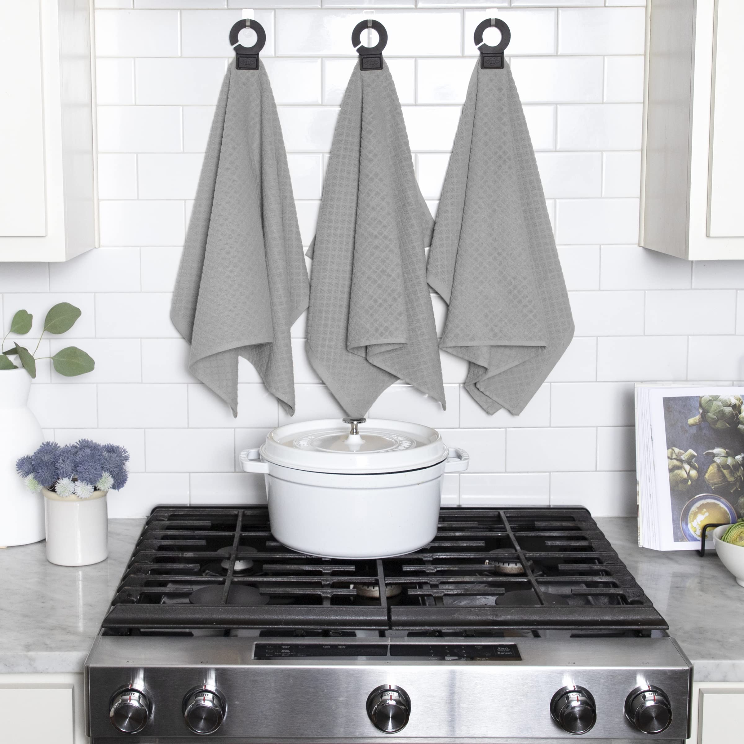 RITZ Hook and Hang Woven Kitchen Towel, Set of Two, Titanium