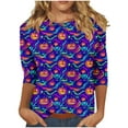 thumbnail image 2 of Sriper Halloween Printed Crew Neck 3/4 Sleeve Tunic Tops Loose Fit Beach Holiday Blouses Cute Plus Size Tunics Trendy Fall Fitted Shirts Camisetas Mujer Multicolor S, 2 of 5