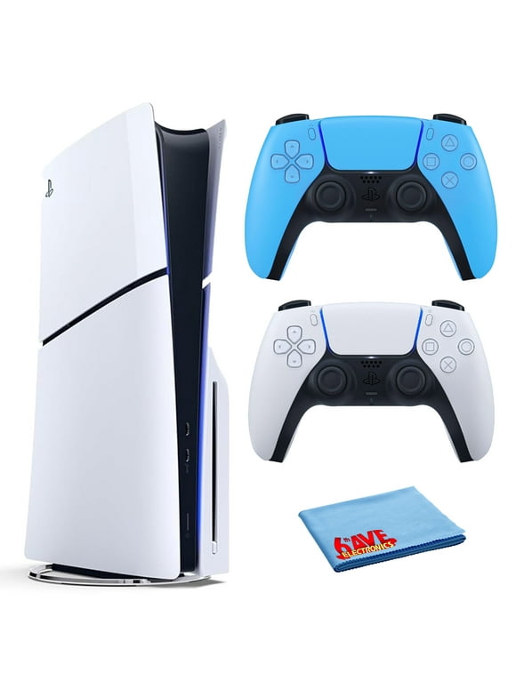 PlayStation 5 Slim, PS5 Console, Built-in 1TB SSD Storage Bundle with Extra Sony PS-5 DualSense Wireless Play Station Controller - Startlight Blue and Accessories