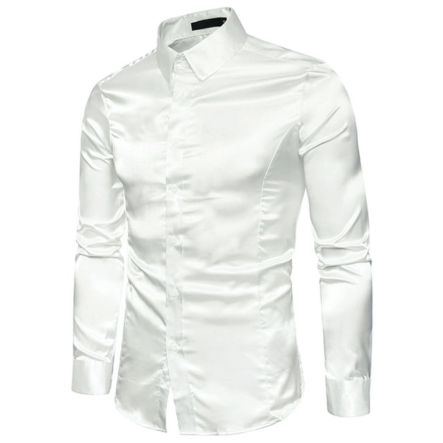 Camisas de vestir ajustadas de manga larga con cuello de punta de satén para XXL