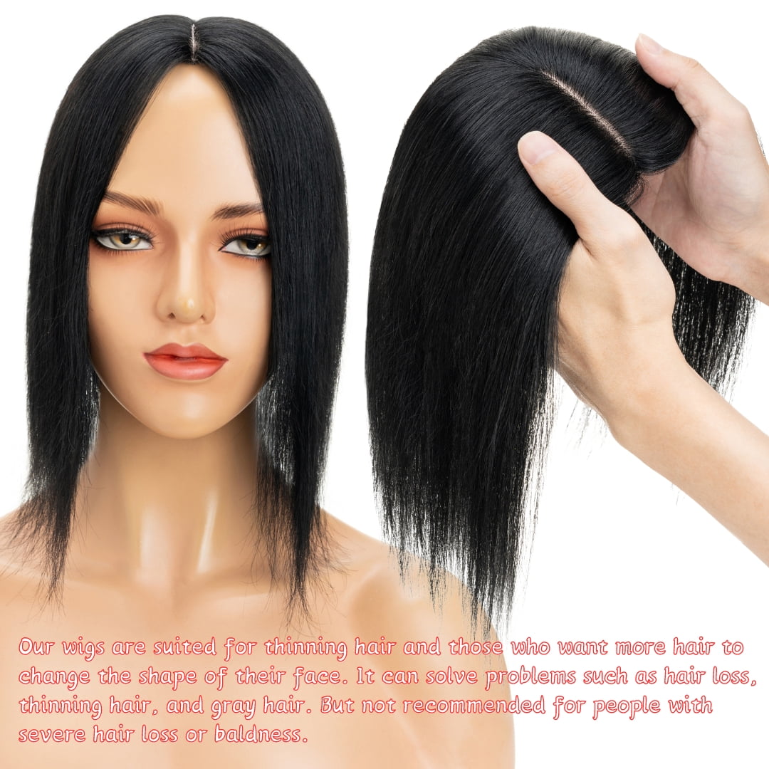 Clip In Hair Extensions 100% Remy Real Human Hair Piece Top Piece Toupee Woman's Topper For Thin Hair Hairpiece For Hair Loss Cover Russian Hair 6-18 inch Black