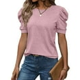 thumbnail image 3 of Womens Tops Summer Sweater Long Tunic Dressy Casual Blouses Business Cute Trendy Short Sleeve Shirt,Pink M, 3 of 6