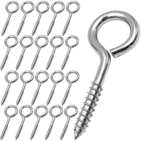YGAOHF Eye Bolts Screw in Heavy Duty, 20 Pcs 2.5 Inch Sturdy Stainless Steel Eye Hooks, Self Tapping Eyelet Screws for Securing Cables Wires, Hanging Lights, Indoor & Outdoor Use