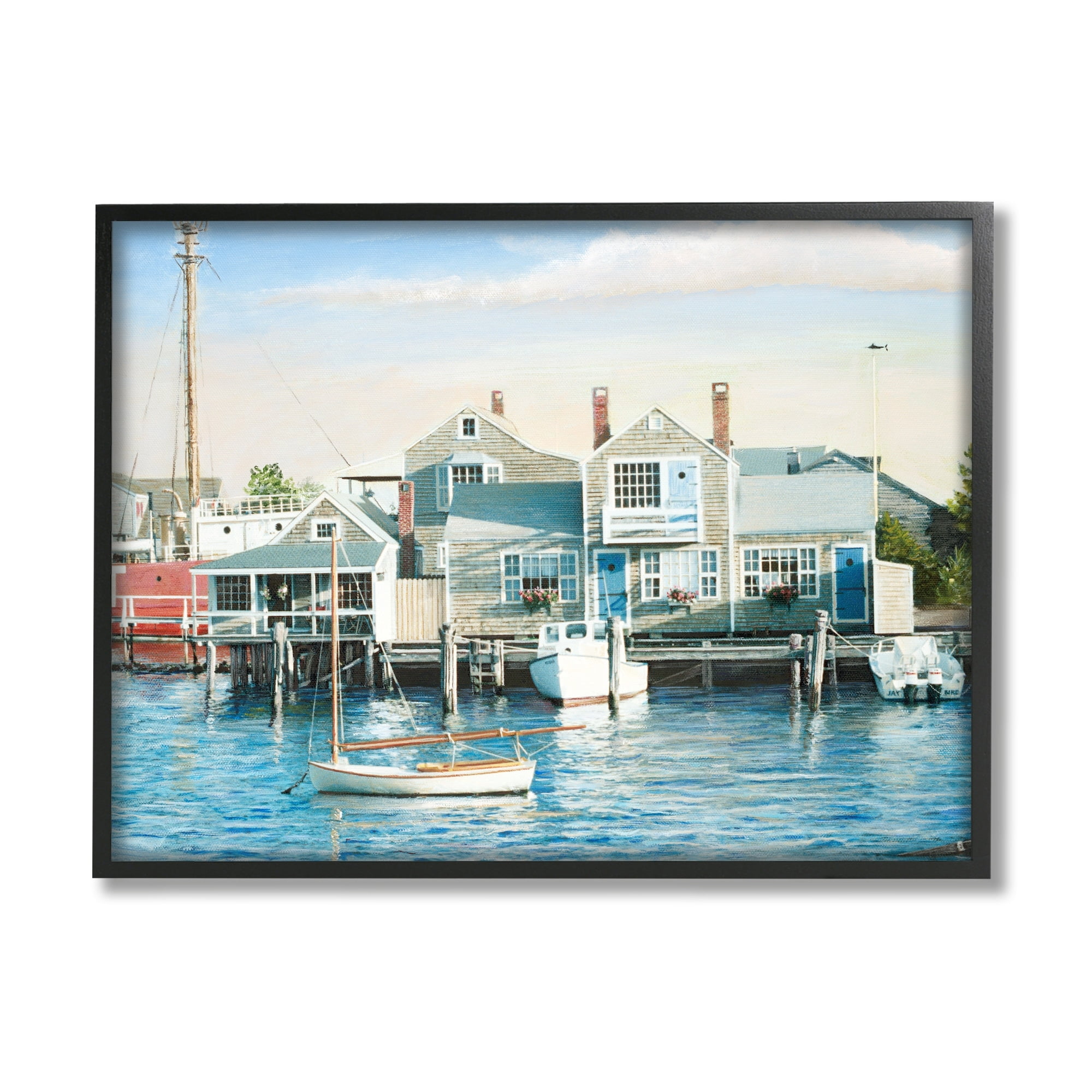 Stupell Industries Relaxing Boats Floating Harbor Marina Ocean Town Photograph Black Framed Art Print Wall Art, Design by Tom Mielko