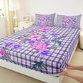 thumbnail image 3 of Homewish Kawaii Rustic Flower Queen Sheet Sets,Country Farmhouse Lodge Flat Sheet,Purple Pink Queen Fitted Sheet For Girl,Microfiber Bedroom Decor,4pcs, 3 of 7