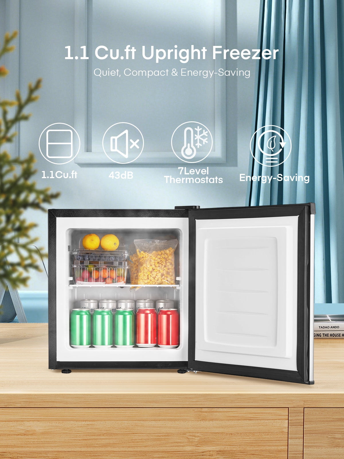 Compact Upright Freezer, fohere 1.1 cu.ft Countertop Mini Freezer with Reversible Door and 7 Adjustable Temperature, for Home/Apartment/Office, Silver