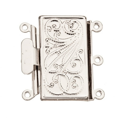 Three Strand Clasp - Filigree Line Square 3 Strand Box Clasp Platinum-Finished Brass 21.7x22.7mm sold per pack of 2