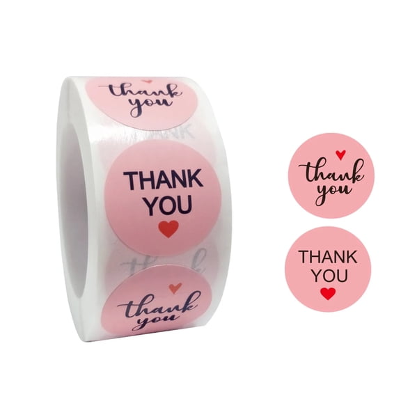 500 PCS 1 Inch Thank You Stickers Thank you Pink Stickers Thank You Stickers Roll For Thank You Cards, Birthday, Baby Shower, Wedding thank you stickers