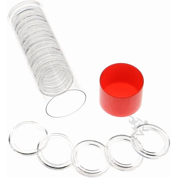 OnFireGuy 20pcs 22mm Direct Fit "A22" Coin Holders & Capsule Tube with Red Cap Lid for 1/4oz Gold Eagle | Capsules & Storage Tube for 1/4oz Gold Eagle, Queen's Beast, Philharmonic