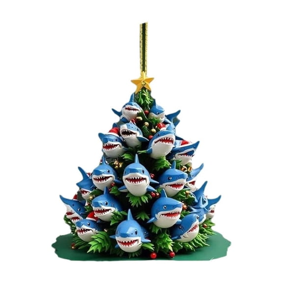 A Blue Shark Themed Acrylic Tree Stack Ornament For Christmas Decoration