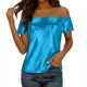thumbnail image 3 of TaTaai Women's Stretch Knit Rib Top Off-Shoulder Design Short Sleeve Reflective Foil Detail Multi-Color Night Out Party T-Shirt Gift, 3 of 7