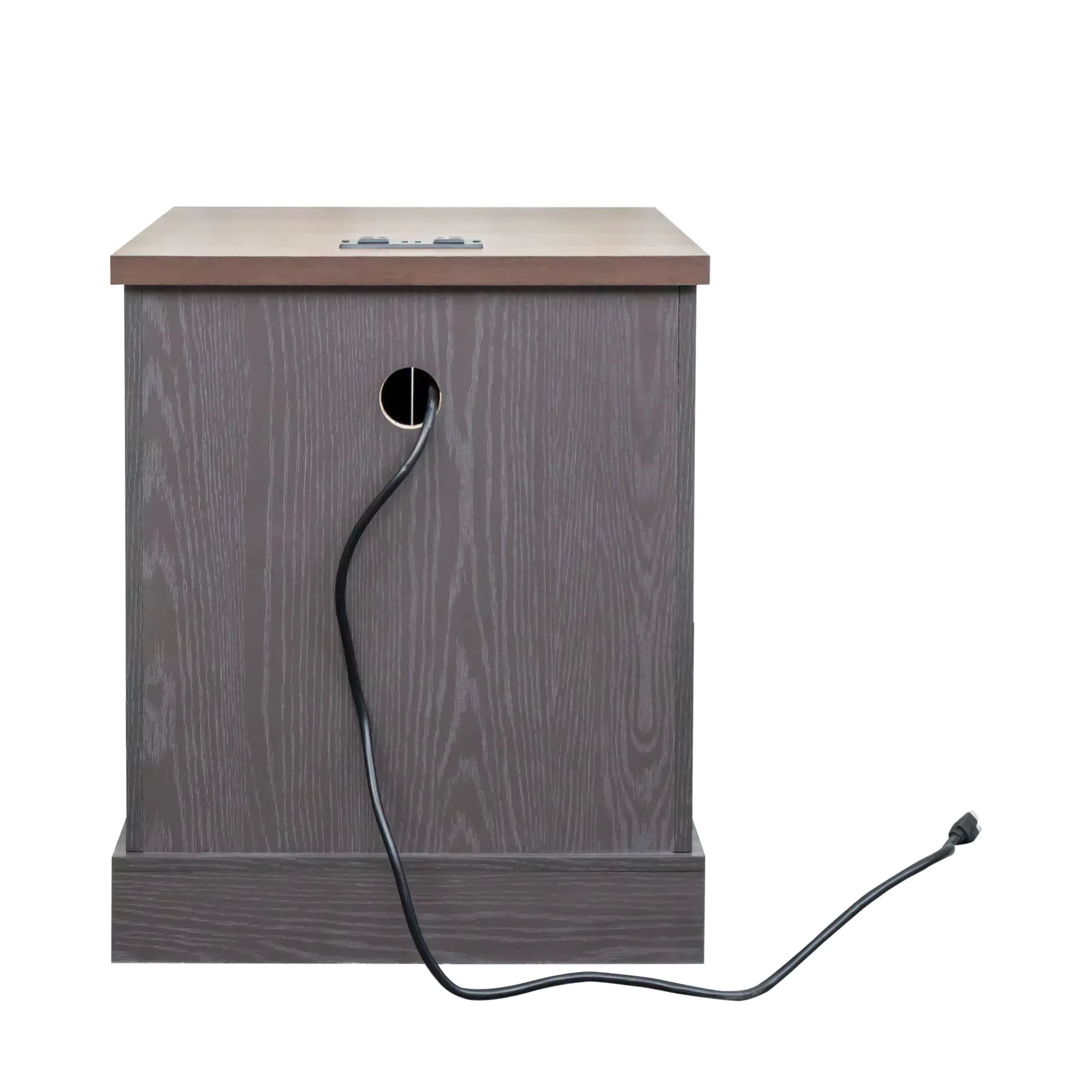 Aukfa Farmhouse End Table with Charging Statio,Rustic Barn Door Nightstand Side Table with Storage Cabinet,Gray