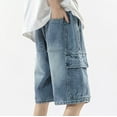 thumbnail image 4 of Mens Jeans Casual Wash Drawstring Wide Leg Cargo Denim Shorts with Multi-Pockets Comfort Outdoor Loose Mens Jorts Blue XL, 4 of 5